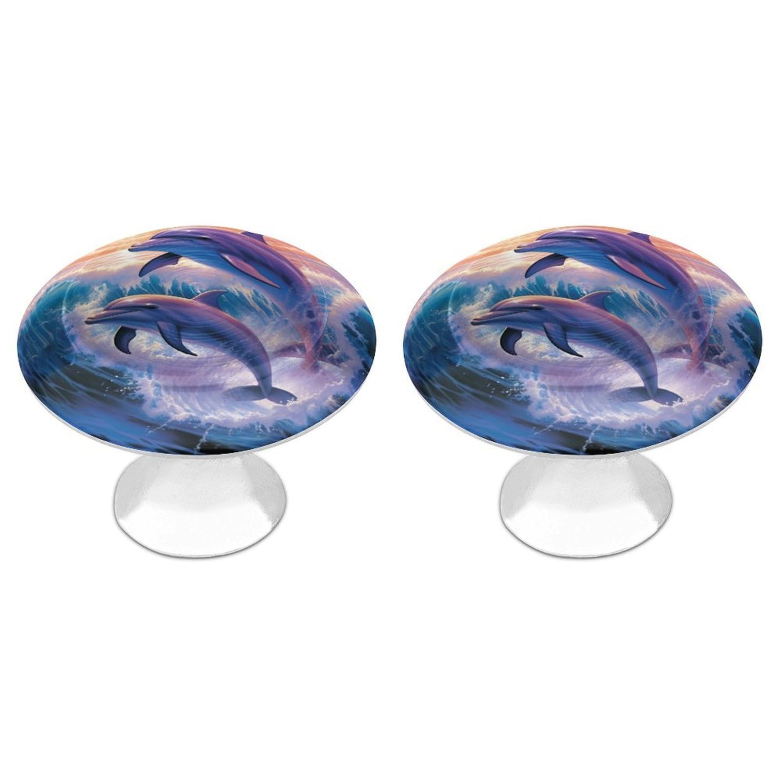 Fekiloot White Dolphins Art Cabinet Knobs For Kitchen Ornament, Round Zinc Decorative Drawer Pulls For Cabinets Trendy, Dresser Drawers Pulls Bathroom Dresser Knob With Screw