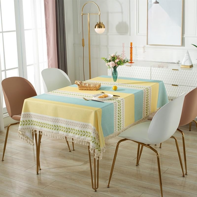 KIJSKKOPO Manteles Rectangulares Lavables con Estampado De Hojas En Amarillo, Ribete De Borlas, Resistentes Al Agua Y Lavables, para Mesa De Comedor, Cocina, Picnic Al Aire Libre, Decoración De Jar