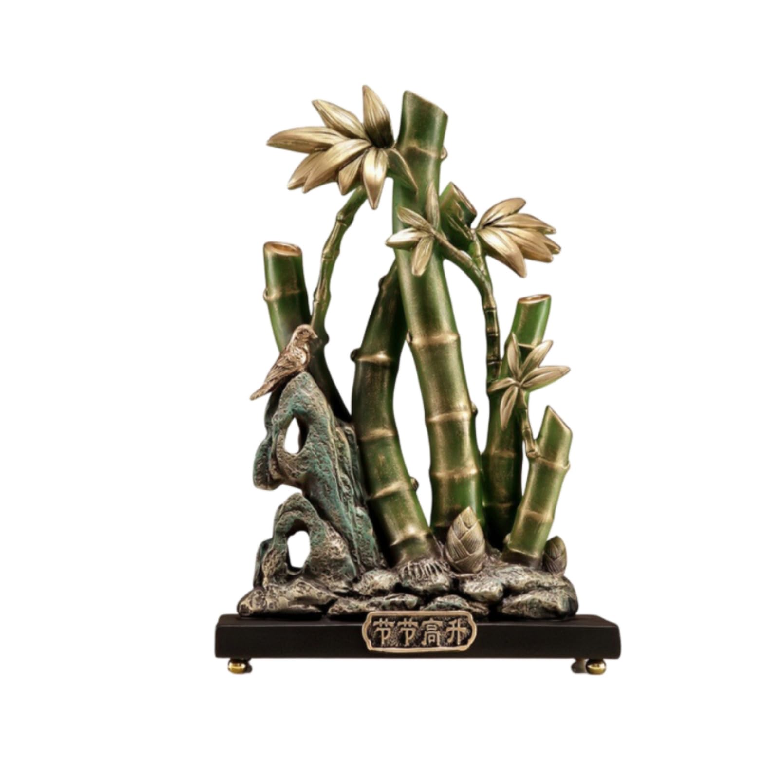Escultura Bambú con Pájaro Exquisita Figura Pájaro Resina Figura con Base para Recibidor, Oficina