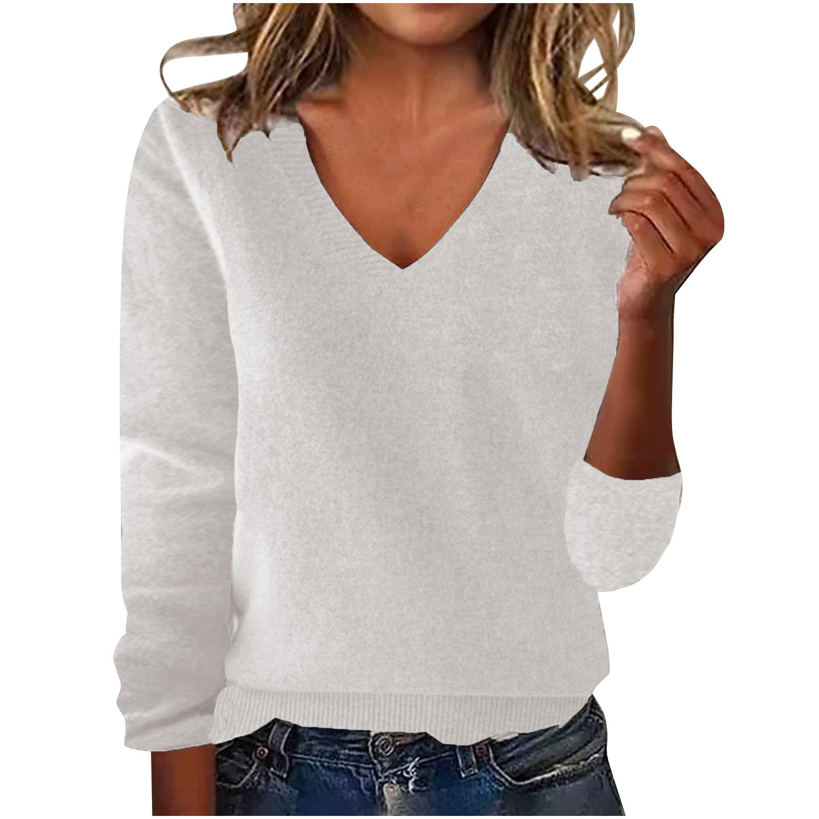 Cashmere Sweaters for Women - V Neck Long Sleeve Pullover Top Dressy Lightweight Fall Winter Cozy Ladies Sweater