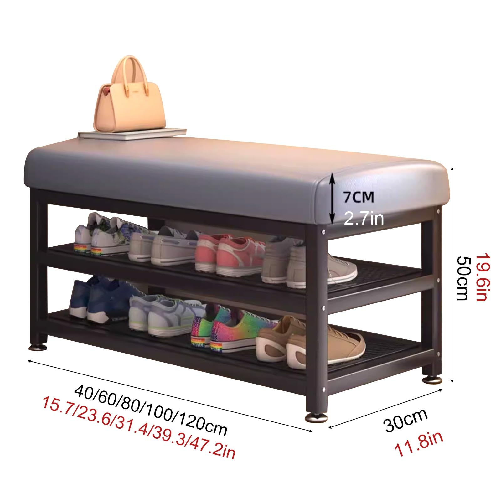 Ławka do przechowywania butów z poduszką stojak na buty wejściowe stylowe obuwie do przedpokoju salonu 40 cm (15,7") - konstrukcja oszczędzająca miejsce