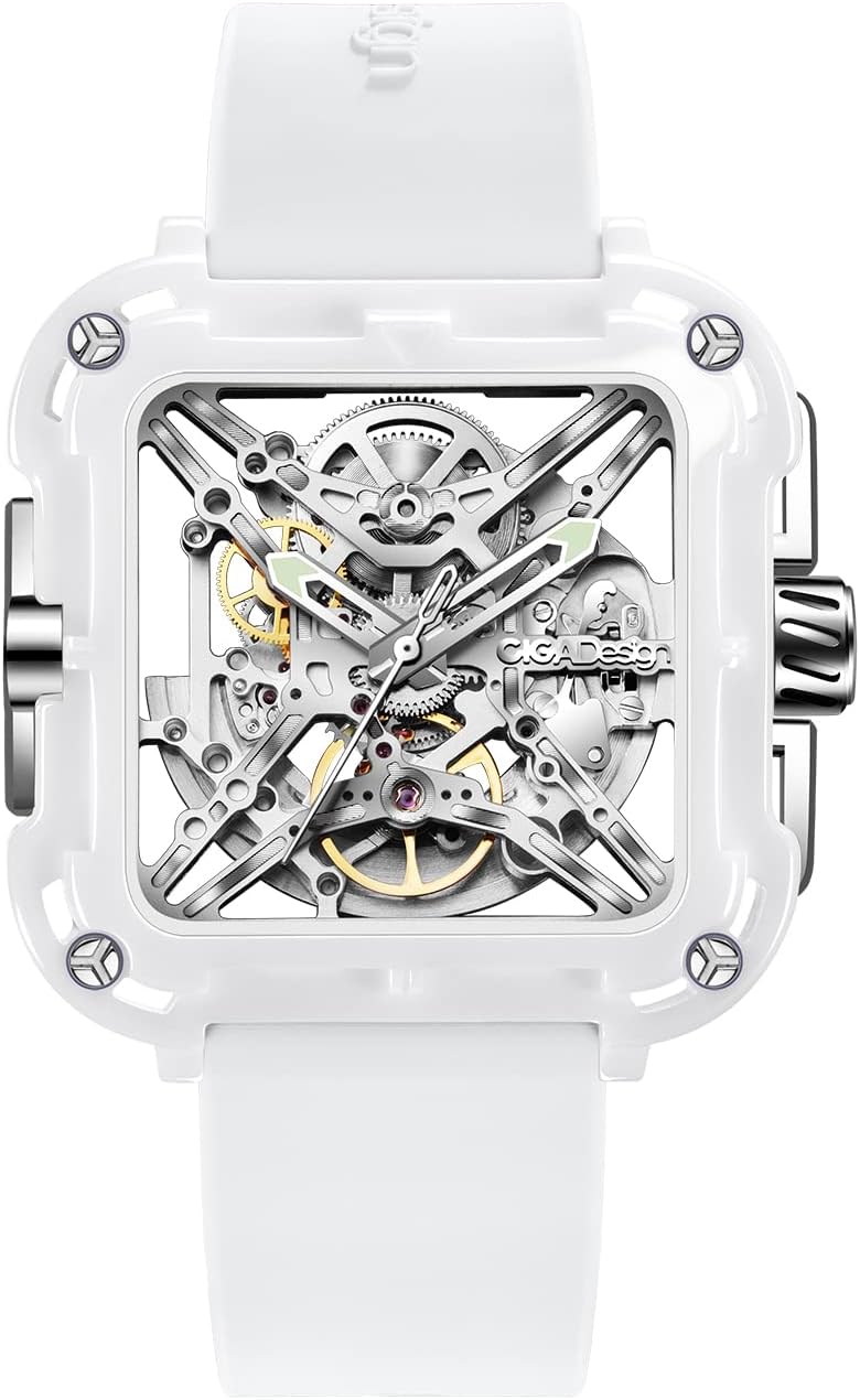 CIGA Design Watches for Womens X Series – Machina, Mechanical Automatic Watches Fashion All-Match Wrist Accessories Sapphire Crystal Analog Skeleton Watches with Silicone Strap