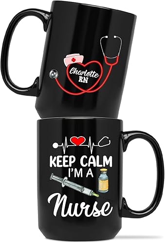 Tazas médicas personalizadas, tazas de café personalizadas para enfermera, Taza de cerámica Keep Calm I'm A Nurse, Tazas de café de enfermería
