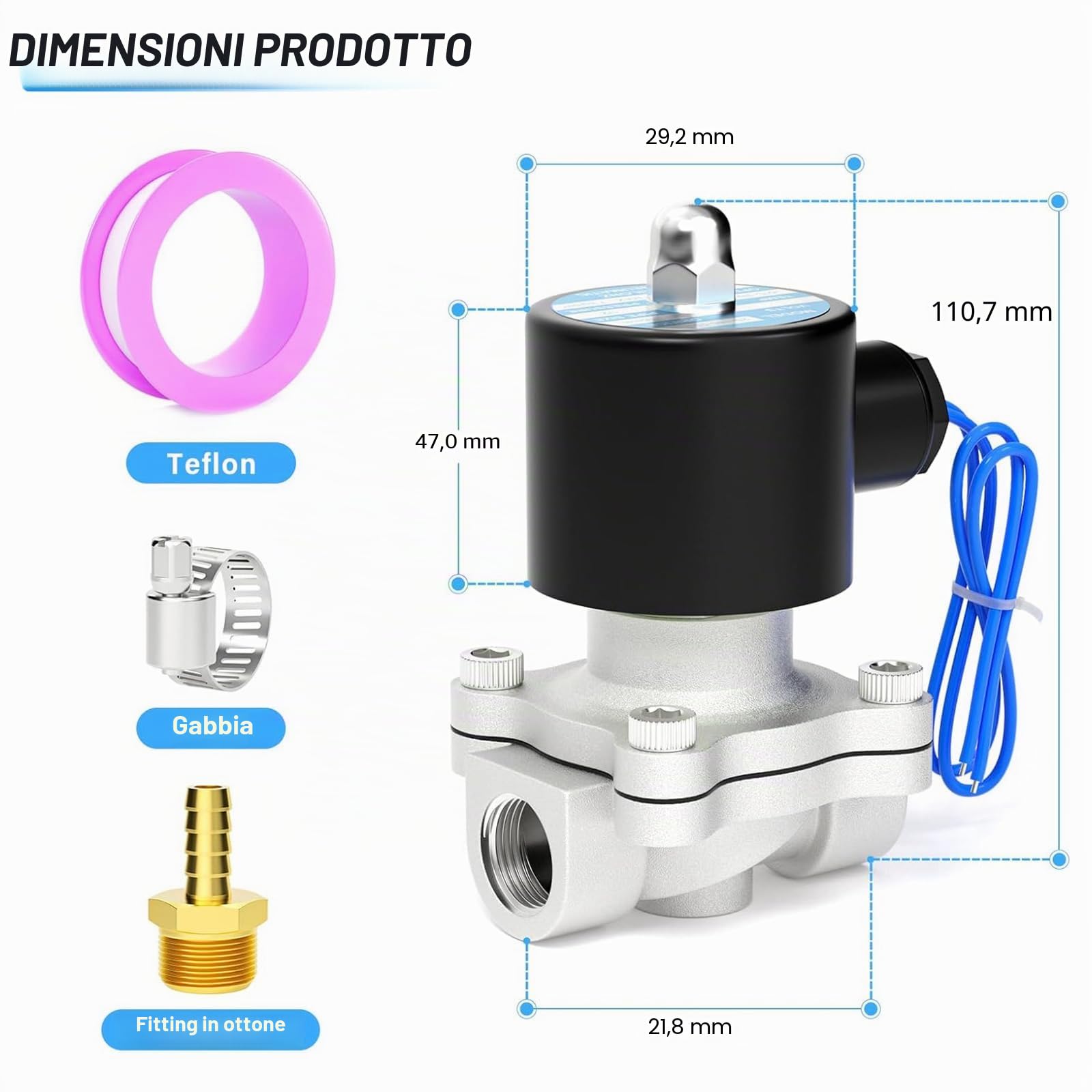 Elettrovalvola spinata in acciaio inox TAILONZ PNEUMATIC 1/2" BSP 12V per acqua, aria, combustibili, gas Tipo chiuso
