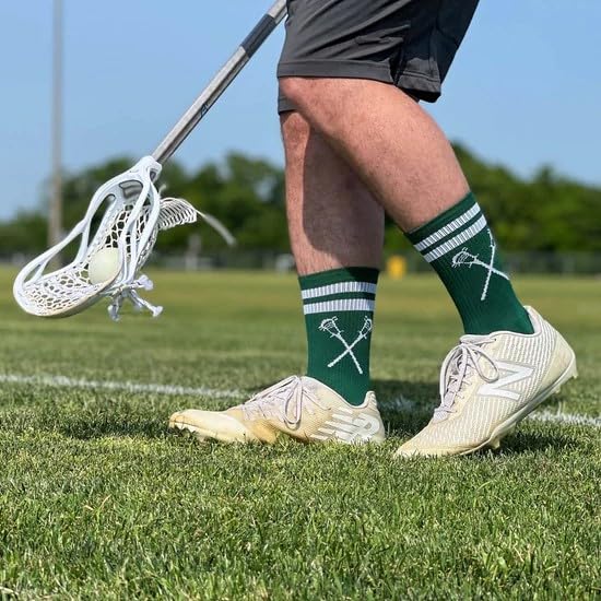 Image of ChalkTalkSPORTS Lacrosse Socks - Cushioned Mid-Calf Crew - Crossed Sticks | Moisture-Wicking Performance Blend, Athletic Lax Gear, Stay-Up Technology, Arch Support, Breathable, Boys and Men