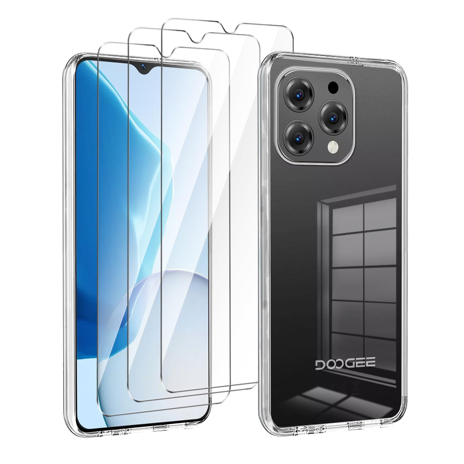 LYZXMY case for Doogee N55 Plus/Doogee N55/Doogee N55 Pro (6.56") transparent mobile phone case + 3 pieces tempered glass protective film
