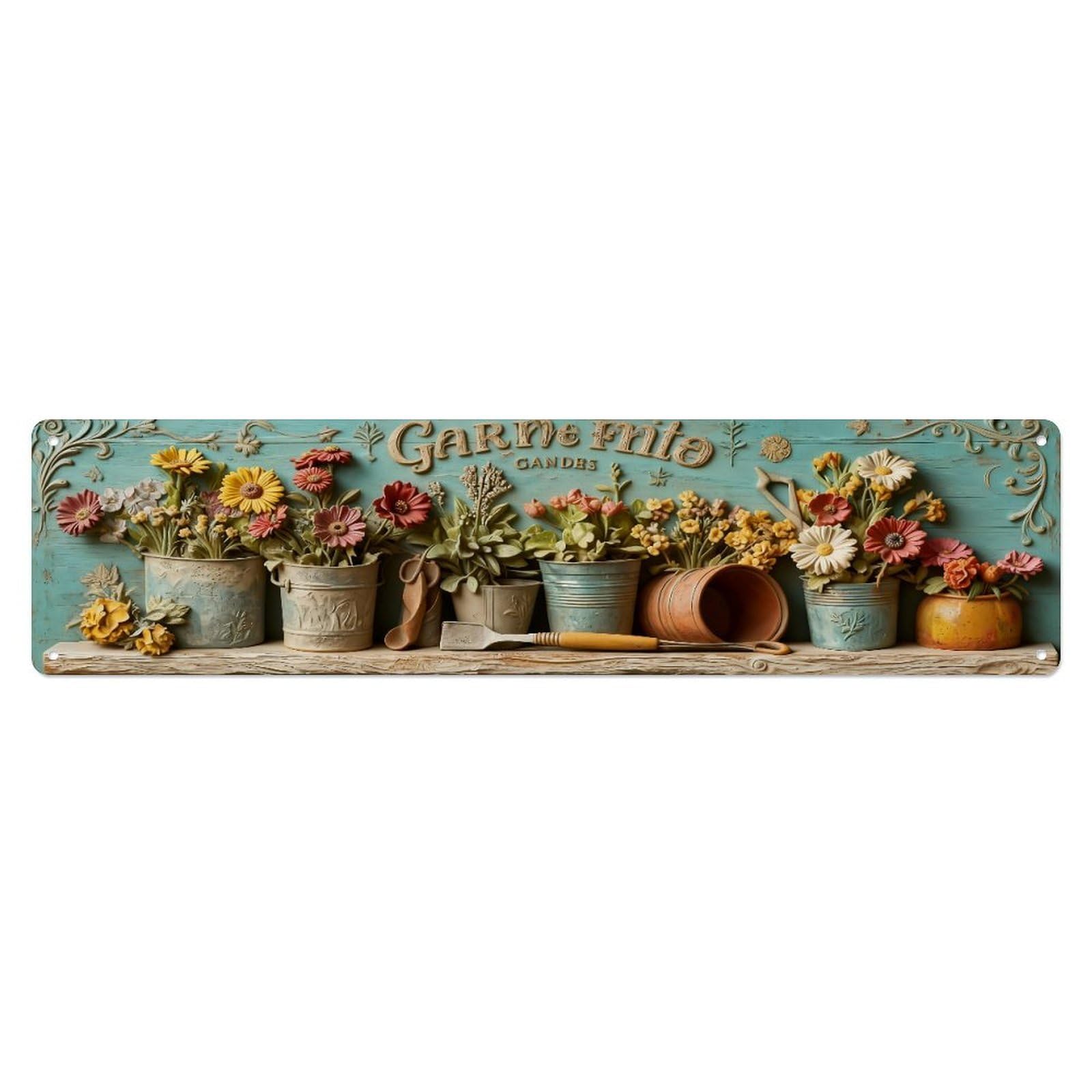 Floral Arrangement Rustic Garden Tools Metal Tin Sign Plaque