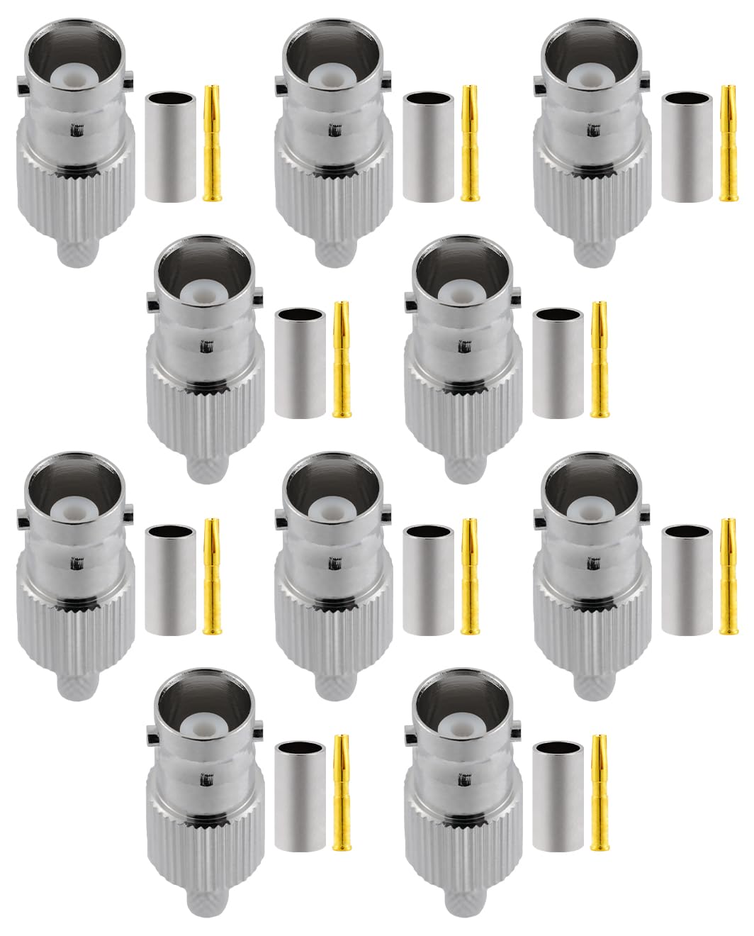 Vecys 10 PCS BNC Femmina Connettori 50 Ohm BNC Femmina Crimpare Connettore per RG58 RG142 RG400 VLMR195 RF Coassiale Cavo
