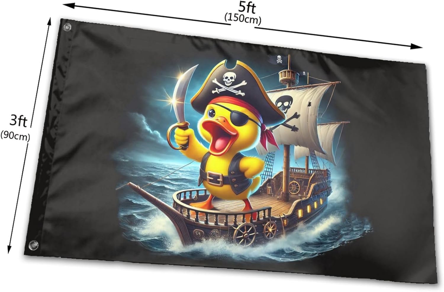 Pirate Rubber Duck Flag 3x5 Ft Pirate Ducks Flags Fade Proof Outdoor Indoor With Metal Grommets Pirate Rubber Duck Banner Home House Garden Yard Decorative Sign - Image 3