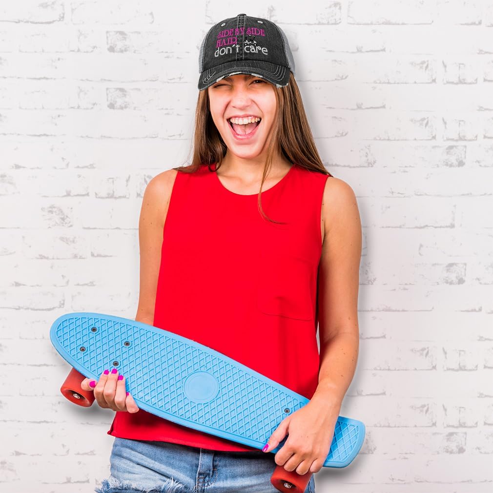 Soft Mesh Cap Hat Embroidered Side by Side Hair Don't Care Distressed Vintage Cap Cotton - Image 3