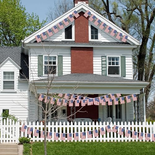 Image of 52FT 4th of July Decorations Outdoor, 50 PCS Fourth of July Banner, 5.5 x 8.2 Inches American String Flag Banner for Patriotic Independence Day Fourth of July Accessories Party Home Patio Decor