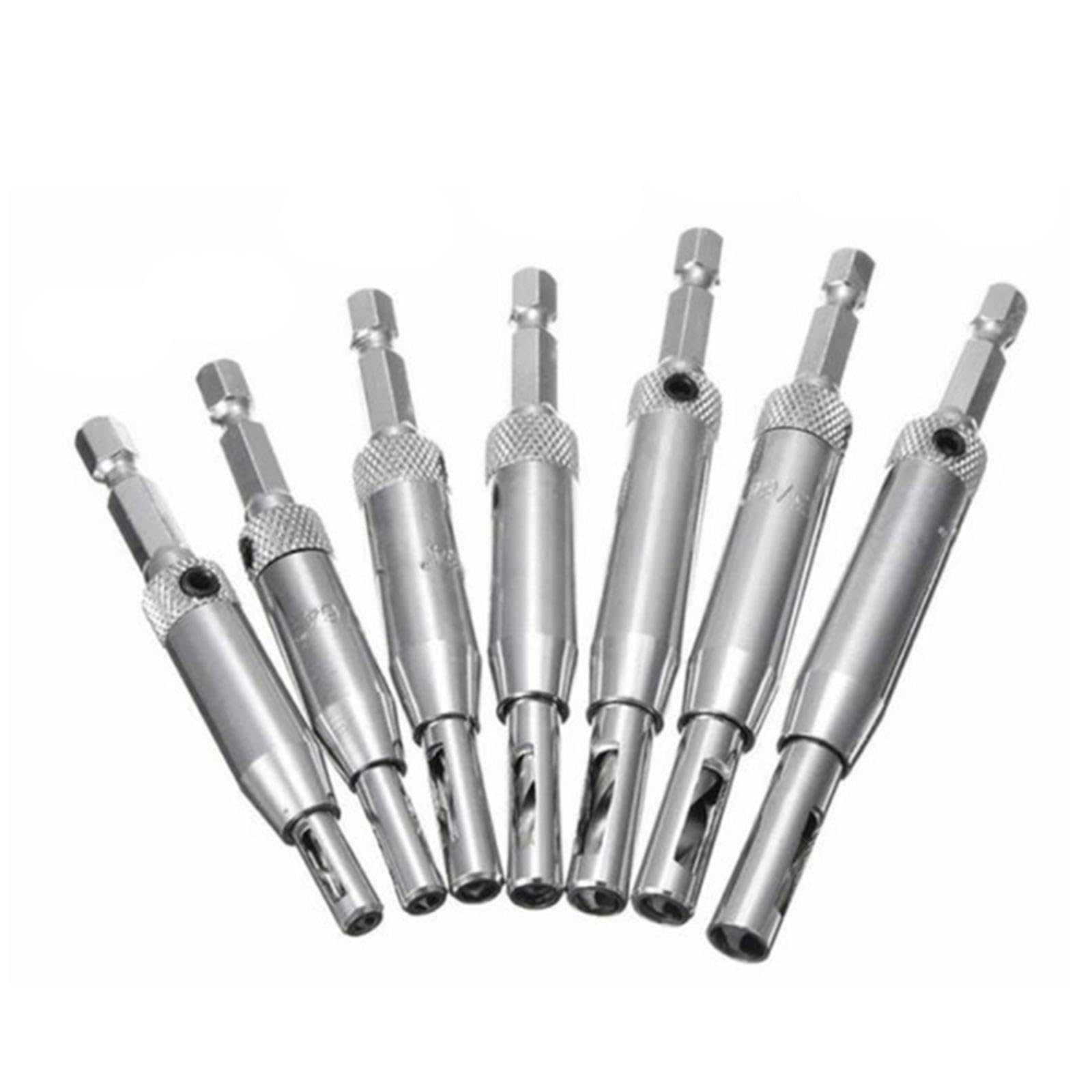 SagaSave Self Centering Hinge Drill Bits Set, Hex Shank Hinge Drill Tool HSS Woodworking Tools 5/64'' 7/64'' 9/64'' 11/64'' 13/64'' 5mm 1/4'' for Opening Hole(7PC)