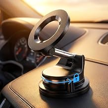 TECPHILE Vacuum Magnetic Phone Holder for Car, 89LBS Strongest Suction, 360° Rotatable Foldable Metal MagSafe Car Mount, M...
