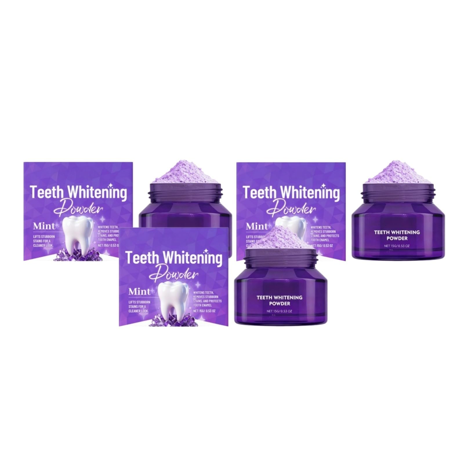 Polvere sbiancante dentale viola menta 15 g, elimina macchie ostinate, sbiancamento dentale, rispettoso dello smalto dentale, alito fresco durevole