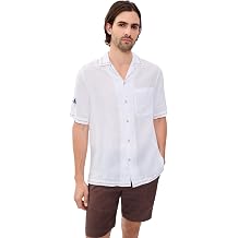 Frescobol Carioca Men's Alves Linen Sol E Mar Embroidery Shirt
