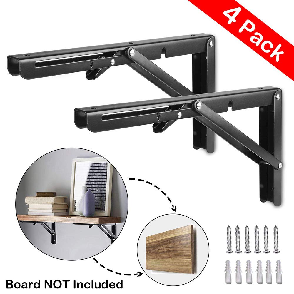 Buy 4 Pack 12 inch Folding Shelf Brackets Black,Heavy Duty Folding