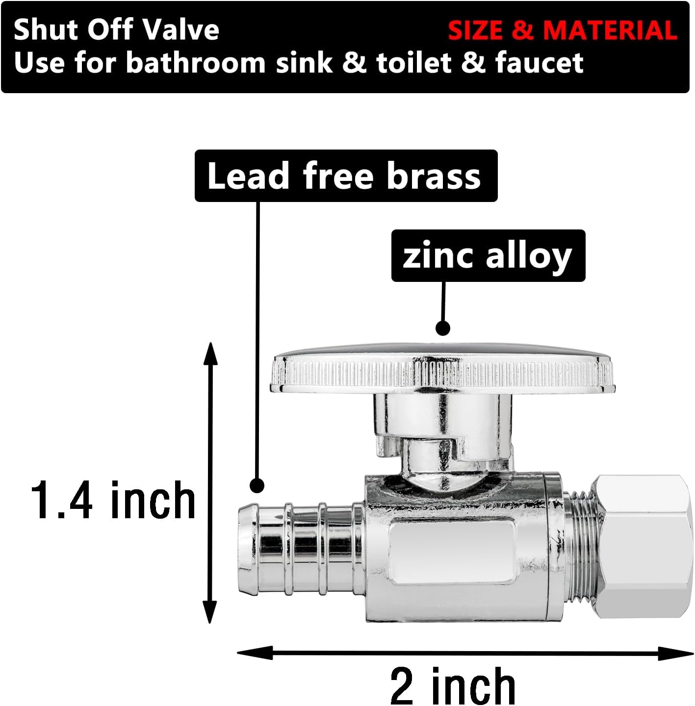 (20 Pack) Lidertik 1/2 inch Straight PEX-B Angle Stop Valve 1/2 inch x 3/8 inch Compression for Water Toilet Bathroom Sink Brass Plated Chrome 1/4 Turn Valve LI-JF1-1807-S(20 PCS)