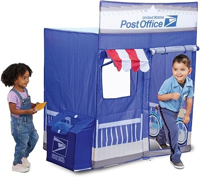 Kid Trax USPS Post Office Cape Cod Pretend Pop Up Play Tent - Kids Toys, Indoor Kid Tents, Outdoor Play Toys, Large Front and Rear Openings, Easy Storage w/Carrying Case, Boys and Girl Toys, Age 3+