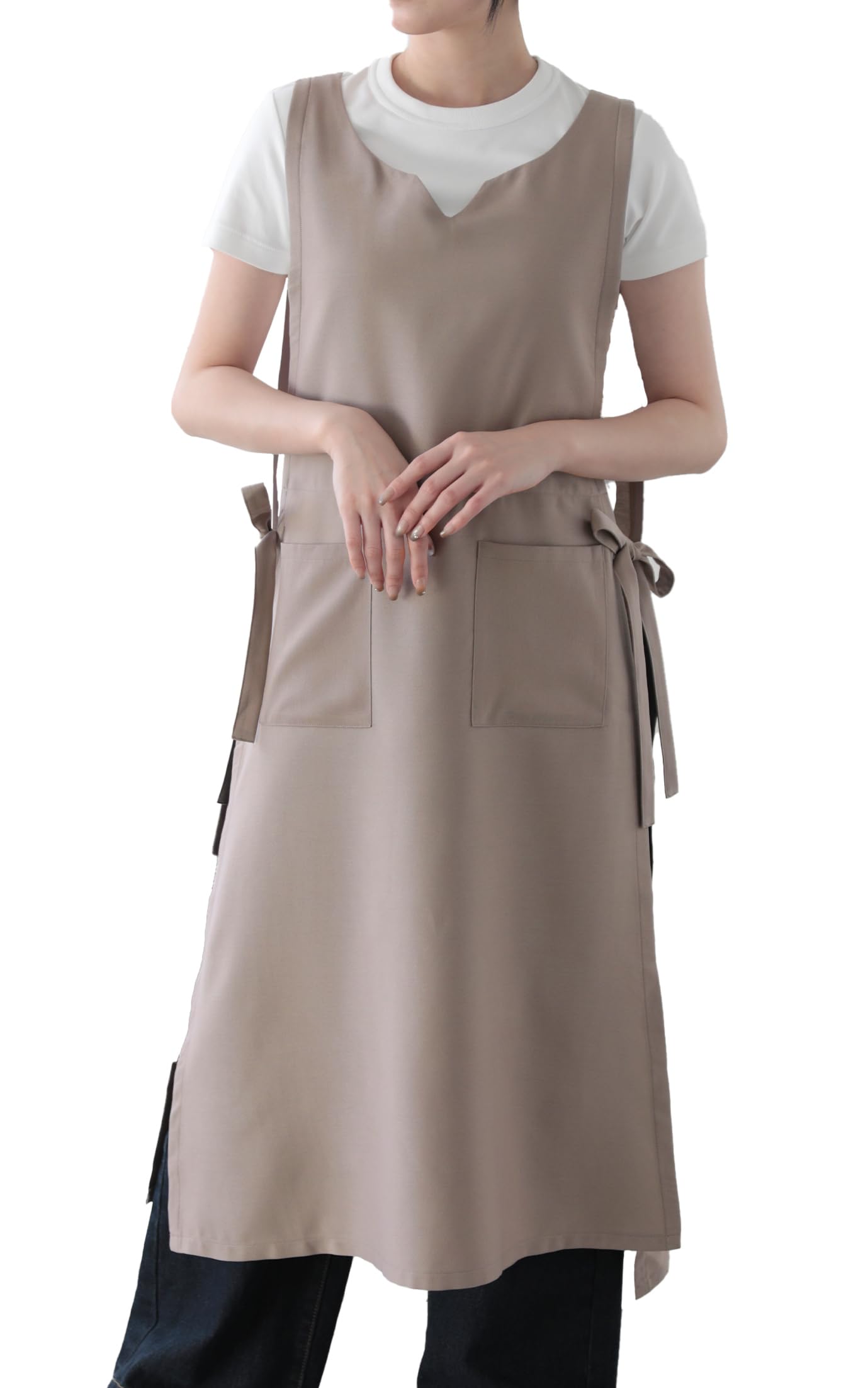 コットン両サイドリボン2wayギャザーエプロンドレス Apron Story サイドリボンギャザーエプロン 日本製 超軽量 撥水