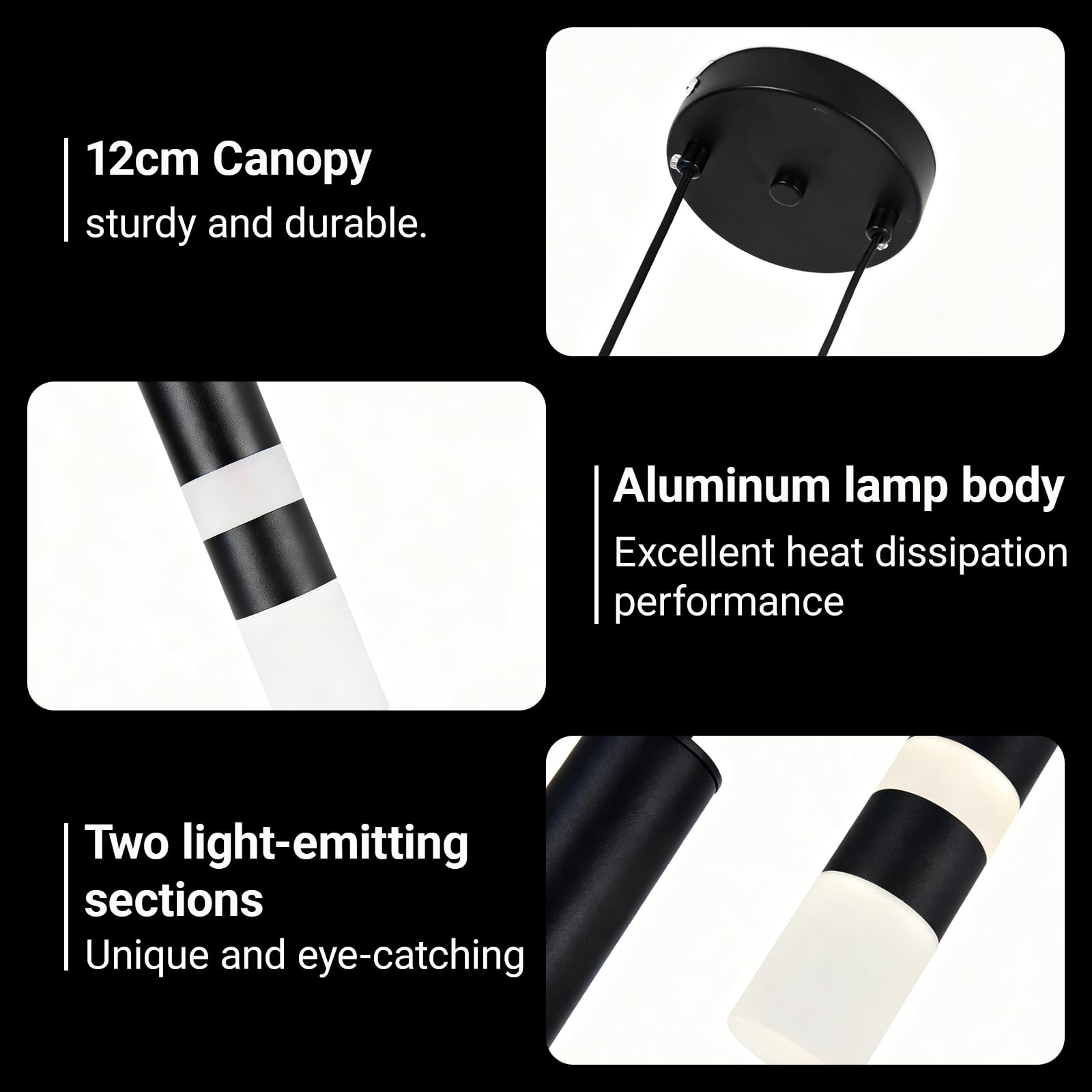 Lampada a Sospensione Minimalista Nera per Isola Cucina, 2 Luci Moderna Lampada a LED a Luce Naturale, Lampadario Adatto per Sala da Pranzo, Bar, Comodino e Vano Scale