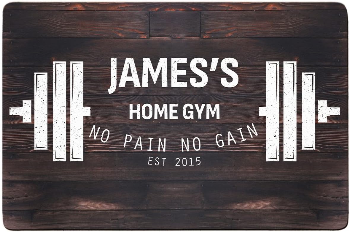 Personalized Welcome Home Gym Doormat - Custom Name & Text None Excuses Just Results, No Pain No Gain Door Mat, Front Door Gym/Fitness Decorations Inside Outside, Motivation Workout Trainer Gift Rugs