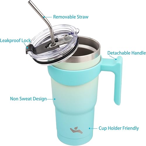 Miniatura 29 de 10 oz Tumbler with Handle and 2 Straw 2 Lid, Insulated Water Bottle Stainless Steel Vacuum Cup Reusable Travel Mug,Turquoise Negro