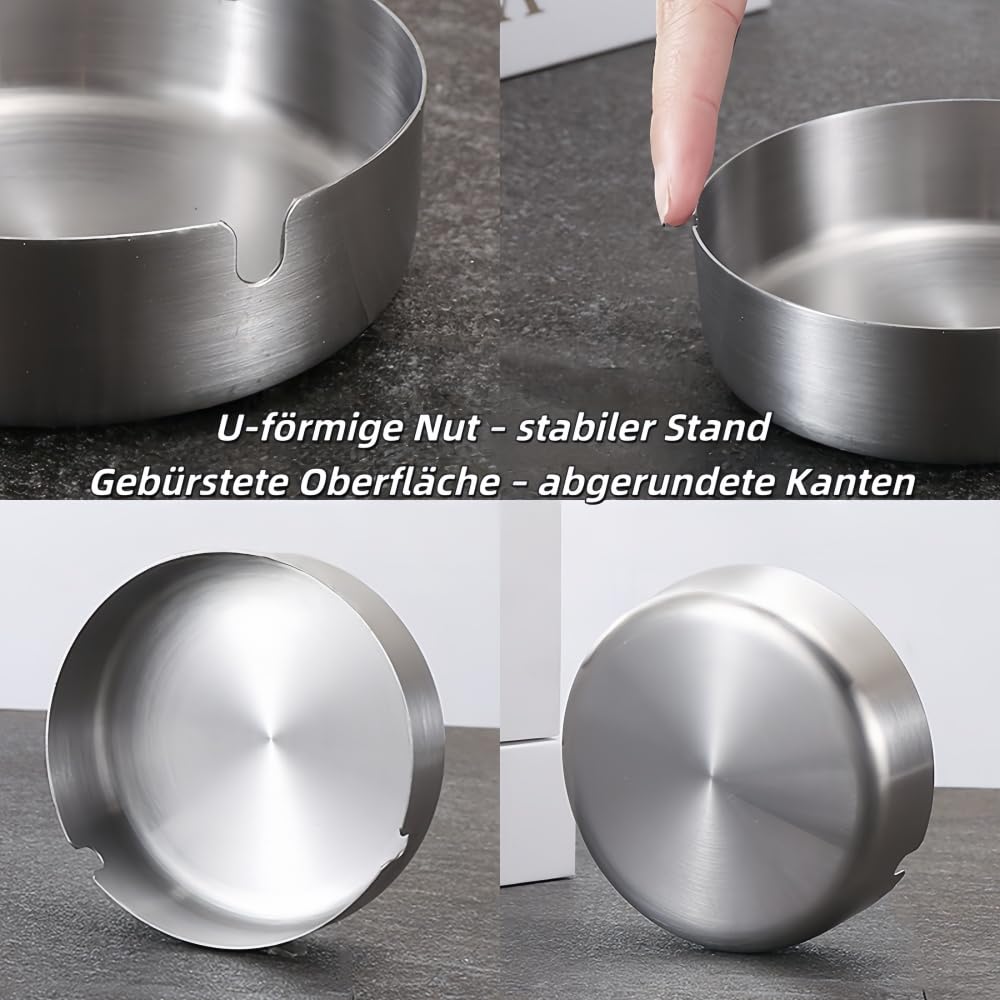Lot de 6 cendriers en acier inoxydable avec rainures en U - Coupe-vent - 8/10/12 cm - Doré/argenté - Table de balcon de jardin - Cadeau moderne (10 cm, doré 6)