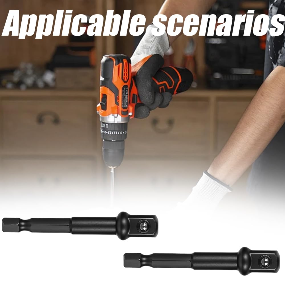 6Pcs 3/8 Impact Socket Adapter, 1/4" to 3/8" Socket Adapter Kit for Impact Driver, Automotive DIY Extension Socket Driver Bits for Handle Nut Driver and Drills, Black