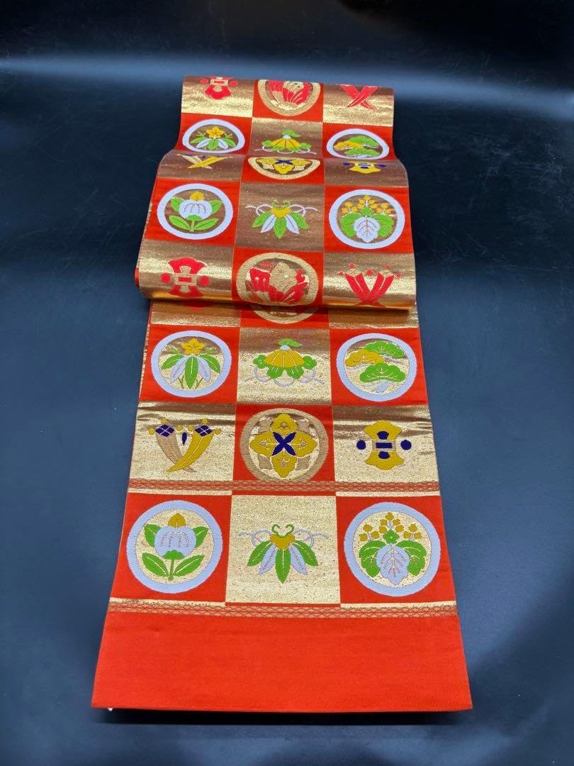 マ*n様 帯屋捨松 夏用 九寸名古屋帯 黄色系 未仕立て 反物 帯屋捨松夏