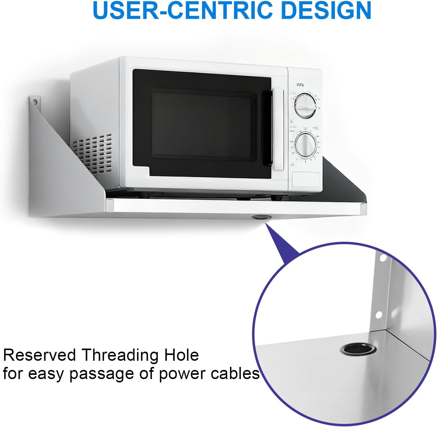 Stainless Steel Microwave Shelf with Side Guards - Heavy Duty Wall Mount Floating Rack, Load-Bearing & Space-Saving Storage for Kitchen Oven Appliances, Ideal for Home & Hotel (24''x24''x12)