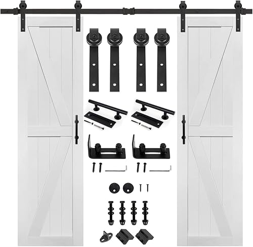 Miniatura 28 de S&Z TOPHAND® - Puerta doble de 18 x 84 pulgadas, de madera de fibropanel de densidad media, con kit de herrajes de 8 pies, panel sólido ajustable