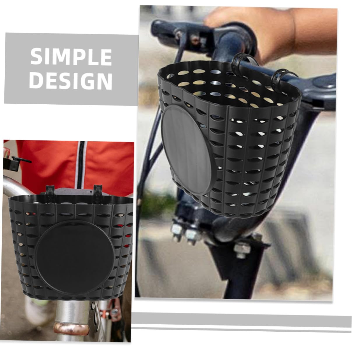 Cesta de Bicicleta para Niños de Plástico Negra Desmontable con Correa Ajustable para Accesorios de Bicicleta Cómoda y Segura