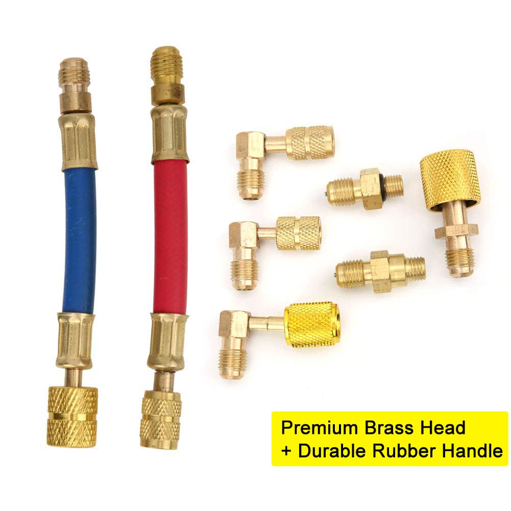 Klimaanlagen-Adapter-Set, 8 Stück R134A R12 Klimaanlagenadapter, Auto-Klimaanlagen-HVAC-Steckverbinder-Adapter-Set, Stecker/Buchse, Mehrzweck-Kältetechnik-Werkzeug, Kältemittelrohranschluss (CT-138)