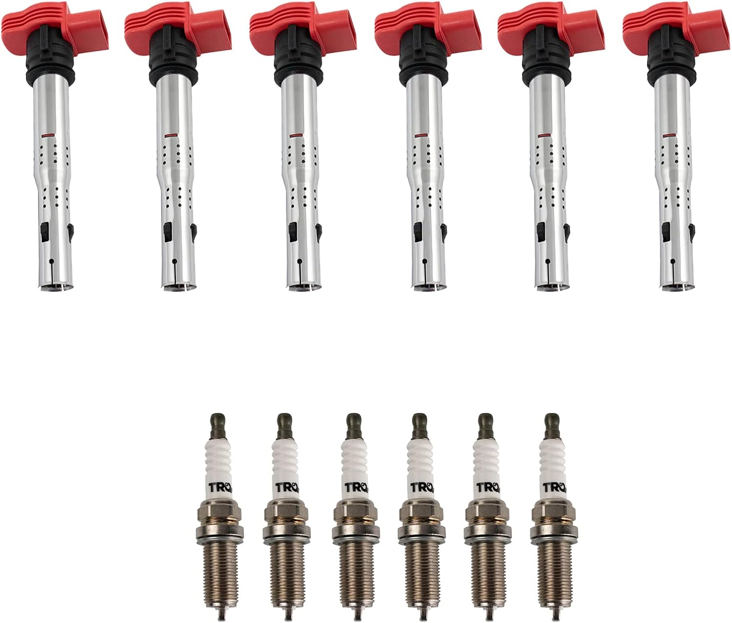 TRQ Ignition Coil and Spark Plug Kit 12 Piece Iridium Spark Plugs Compatible with 2009-2019 Audi Q7 Q5 A6 Quattro A7 A8 S4 SQ5 2011-2018 Porsche Cayenne Panamera 2014-2015 Volkswagen Touareg