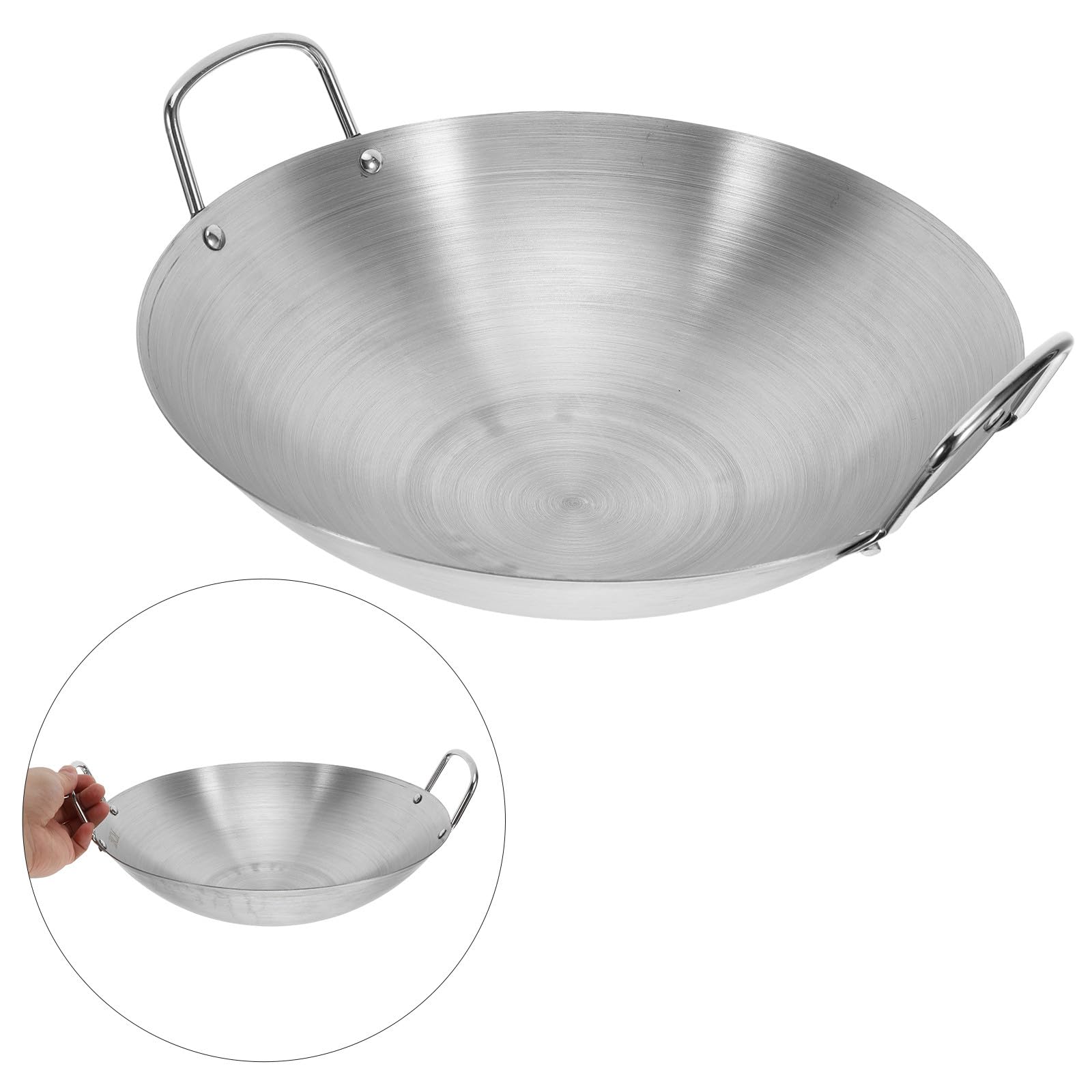 Zerodeko Wok Friggere Patatine Grande Capacità e in Fondo Rotondo Inossidabile Riscaldamento Uniforme per Barbecue