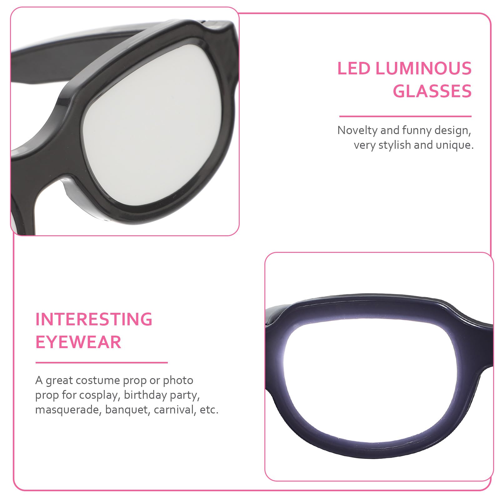 Gafas Luminosas LED Carga Usb, Plástico Negro para Fiestas y Ktv