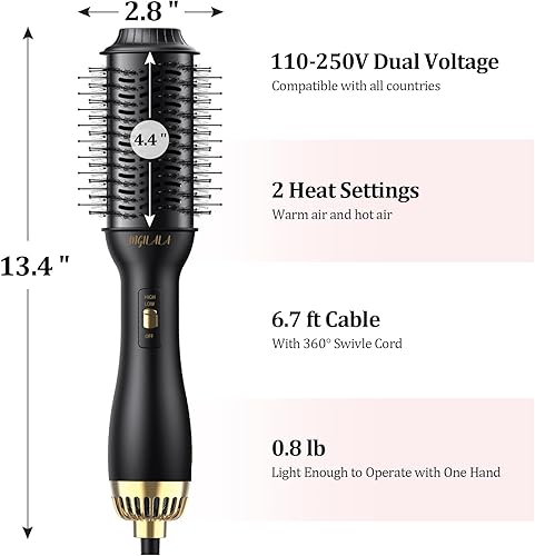 Miniatura 7 de ANGILALA Cepillo secador de pelo de doble voltaje para viajes internacionales, cepillo secador de pelo de viaje con enchufe europeo,