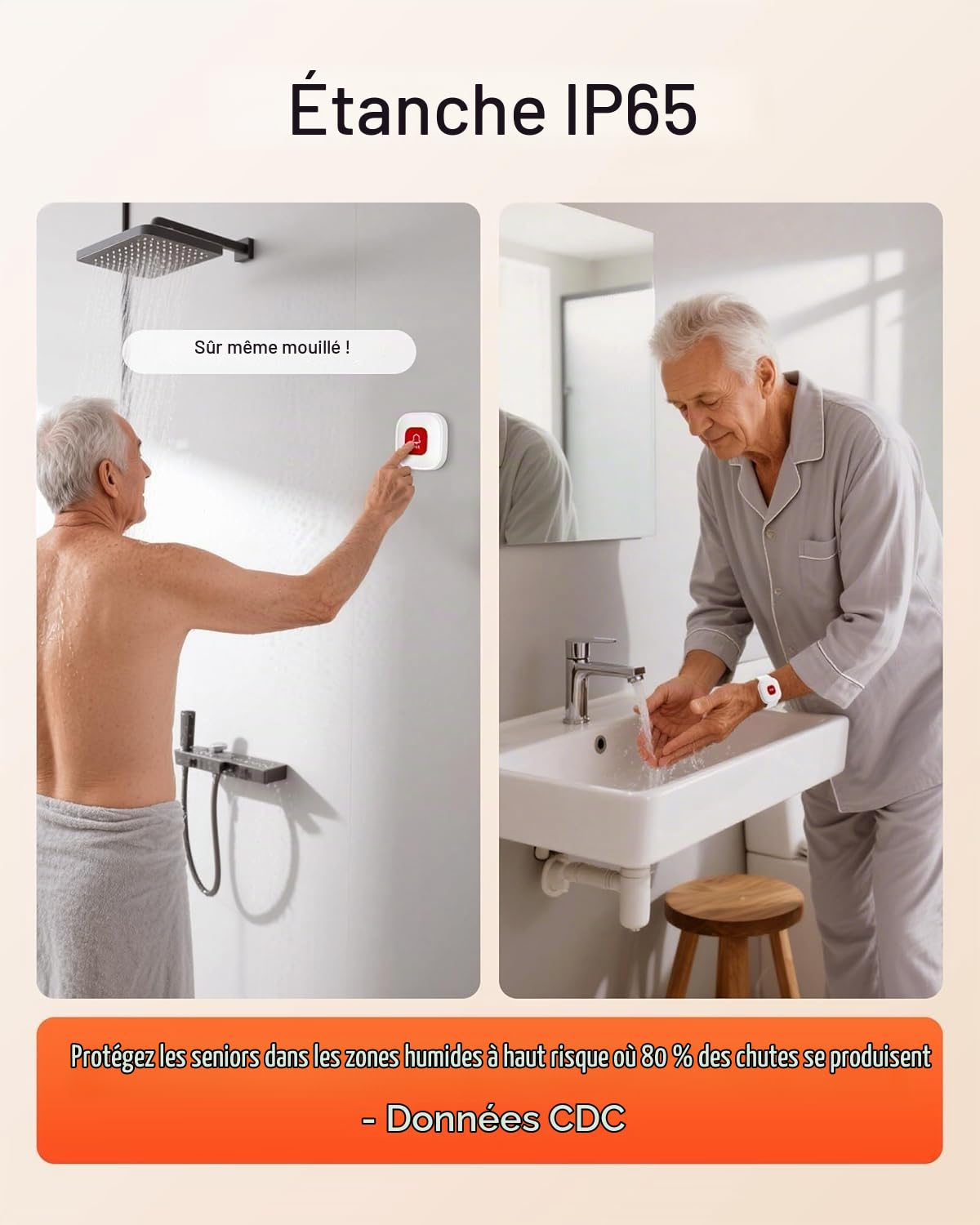 Bracelet Alarme Personne Agee sans Fil, Bouton Appel Urgence Alarme Personne Agée SOS Patients Handicapés (Kit Wi-FI)