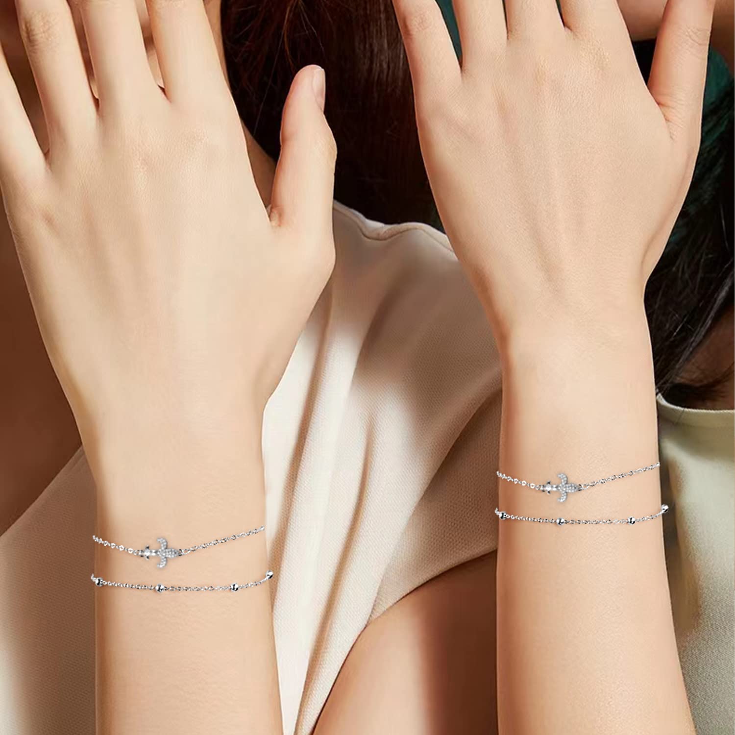 J.MUEN Bracciale in Donna Argento 925 Serie a doppia catenacon Scatola Regalo,Elegante e Moderno Regalo Perfetto per Donne