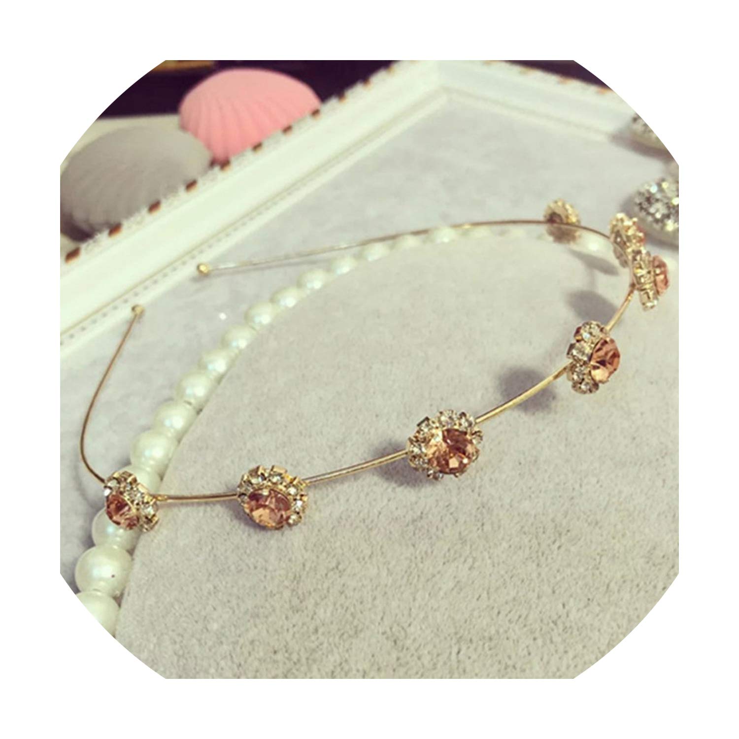 Fashion Women Elegant Chic Bling Crystal Rhinestone Headband Metal Hairbands,Golden Champagne