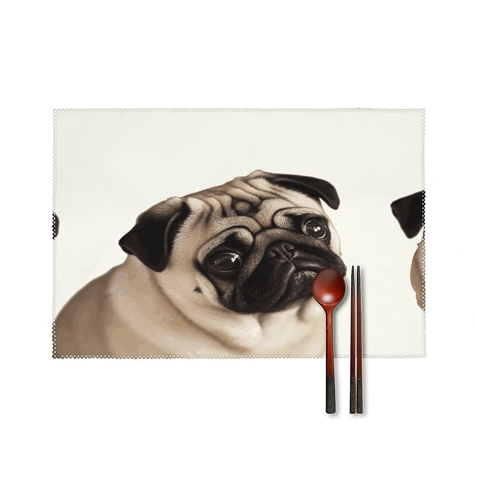 Pug Dog Placemats Set of 4 Canvas Place Mats Non-Slip Heat Resistant Table Mats Washable Waterproof Placemat Wipeable Tablemats for Kitchen Dining Decor Place Mat