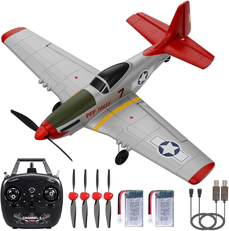 P51 RC Plane 4 Channel Remote Control Airplane with Aileron/Aerobatic/3Level FC/Gyro Stabilizer Easy Control for Boys Adults Beginners Best Mustang RC Airplane Fighter Glider Gift for Kids Youths 8-16