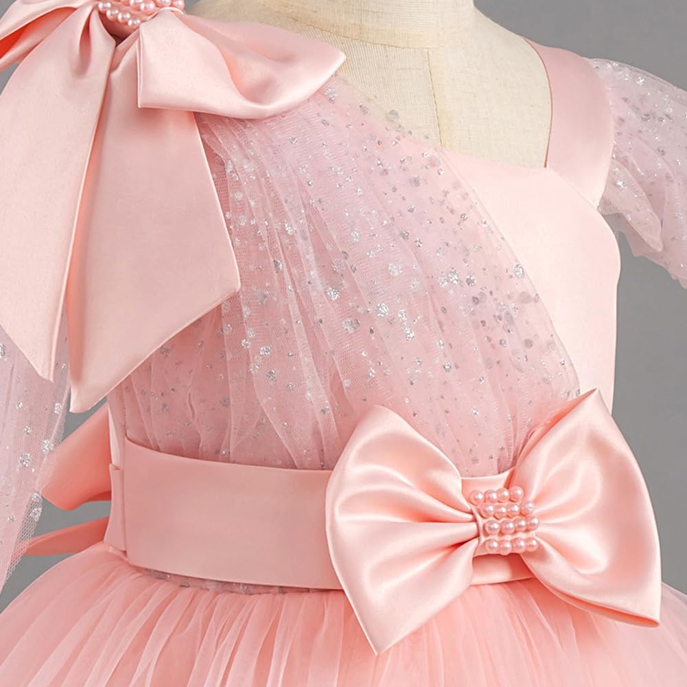 IDOPIP Toddler Baby Girls Sequin Heart Tutu Dress Pageant Wedding Flower Girl Dresses Princess Birthday Party Bowknot Gowns