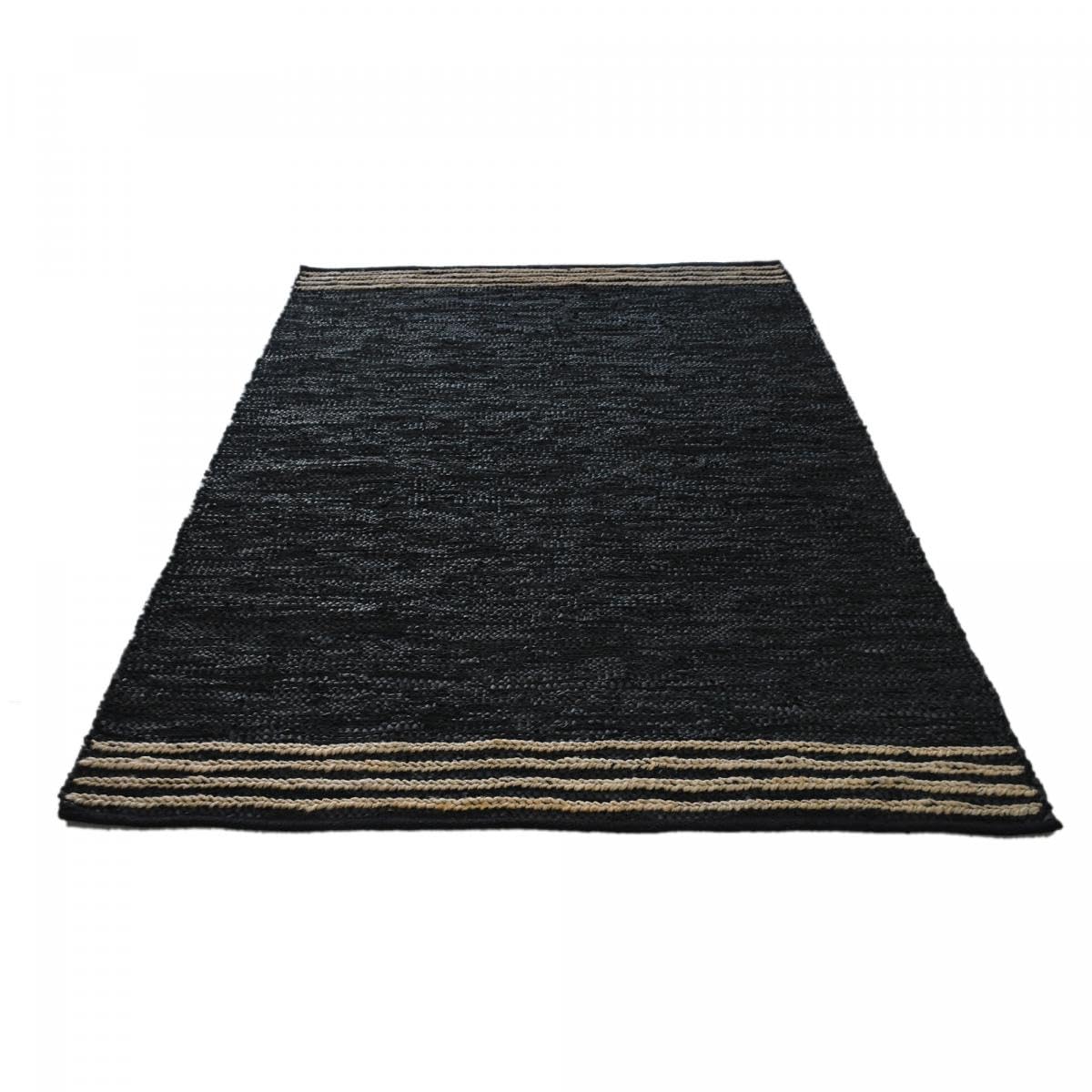 IMPALO Tapis Kilim, 120 X 170 Cm Salon, Cuir Authentique, Motif Simple, Noir, Tissé À La Main en Inde, Texture Kilim, Décoratif, 8239