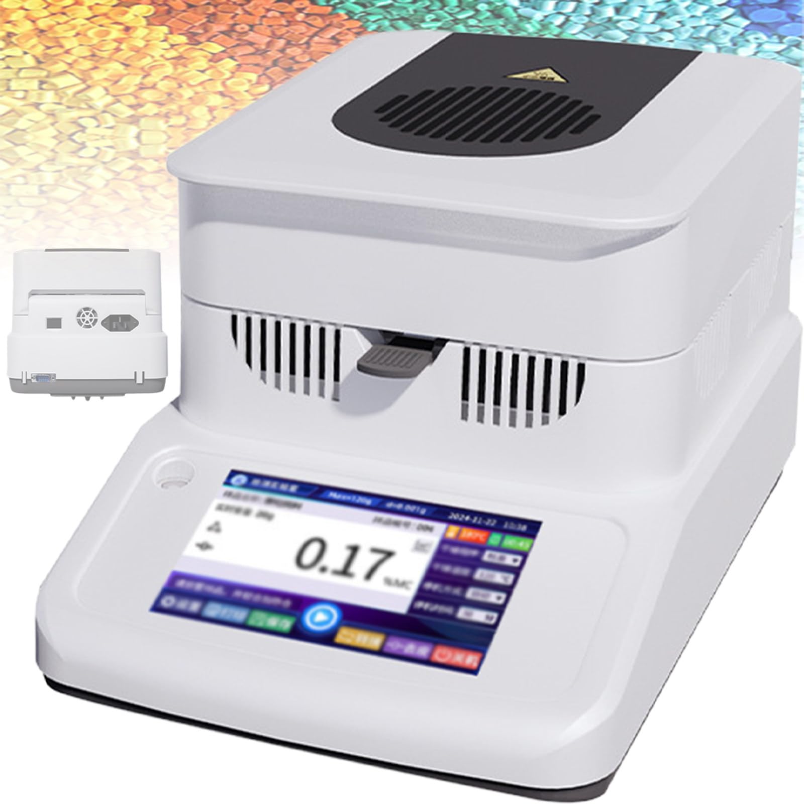 Sjyclaviger 5 in Touch Screen Lab Grain Moisture Analyzer, Halogen Moisture Meter, 0.01% Readability Water Content Test, with 120g Capacity, for Wood, Grain, Food 2mg