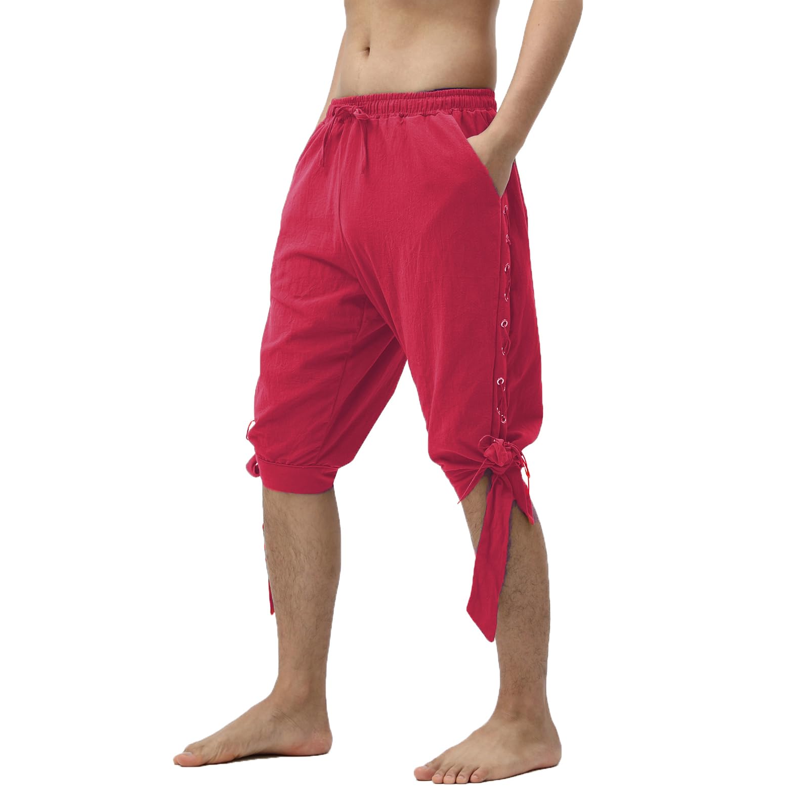 JIEFULL Men's Pirate Shorts- Renaissance Costume Trousers- Medieval Retro Pants -Viking Shorts