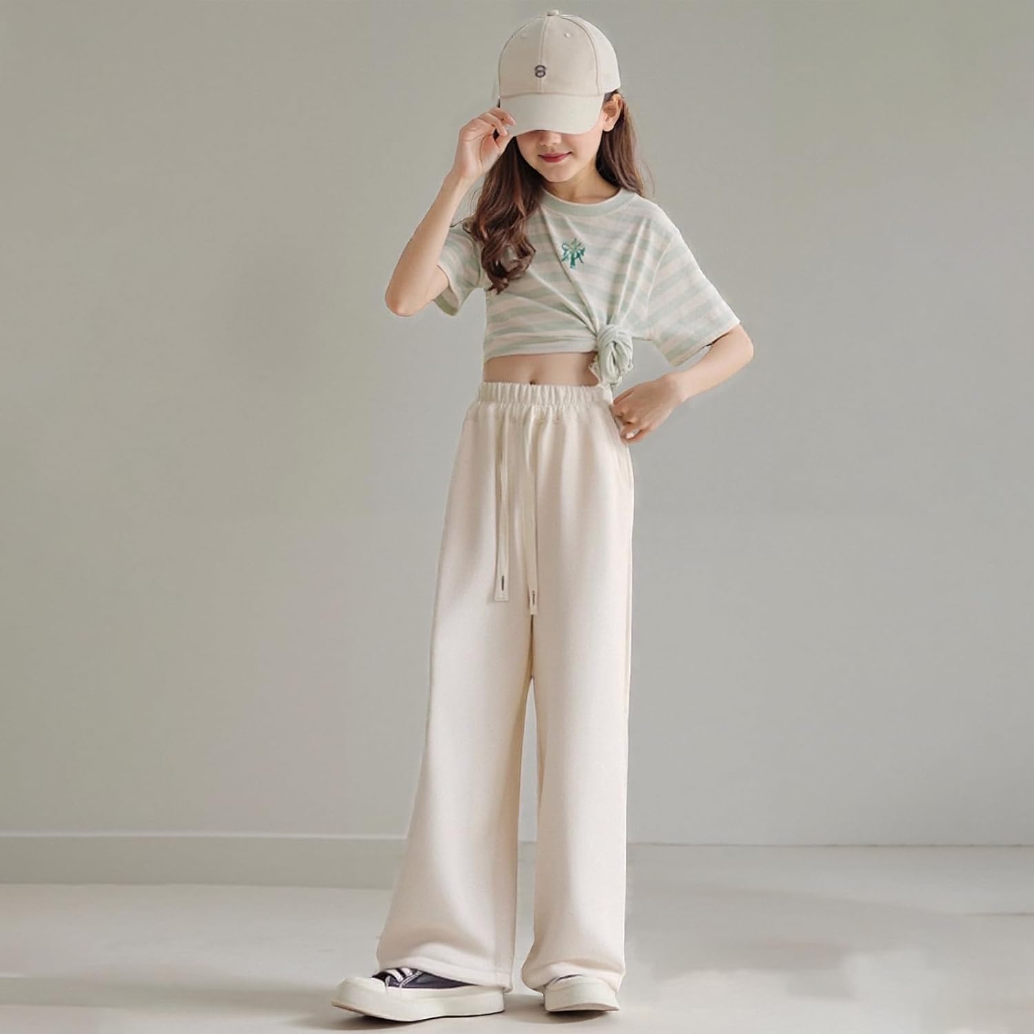 Girls Wide Leg Sweatpants Straight Leg Jogger Sweatpants Kids High Waist Baggy Loose Pants with Drawstring - Image 2