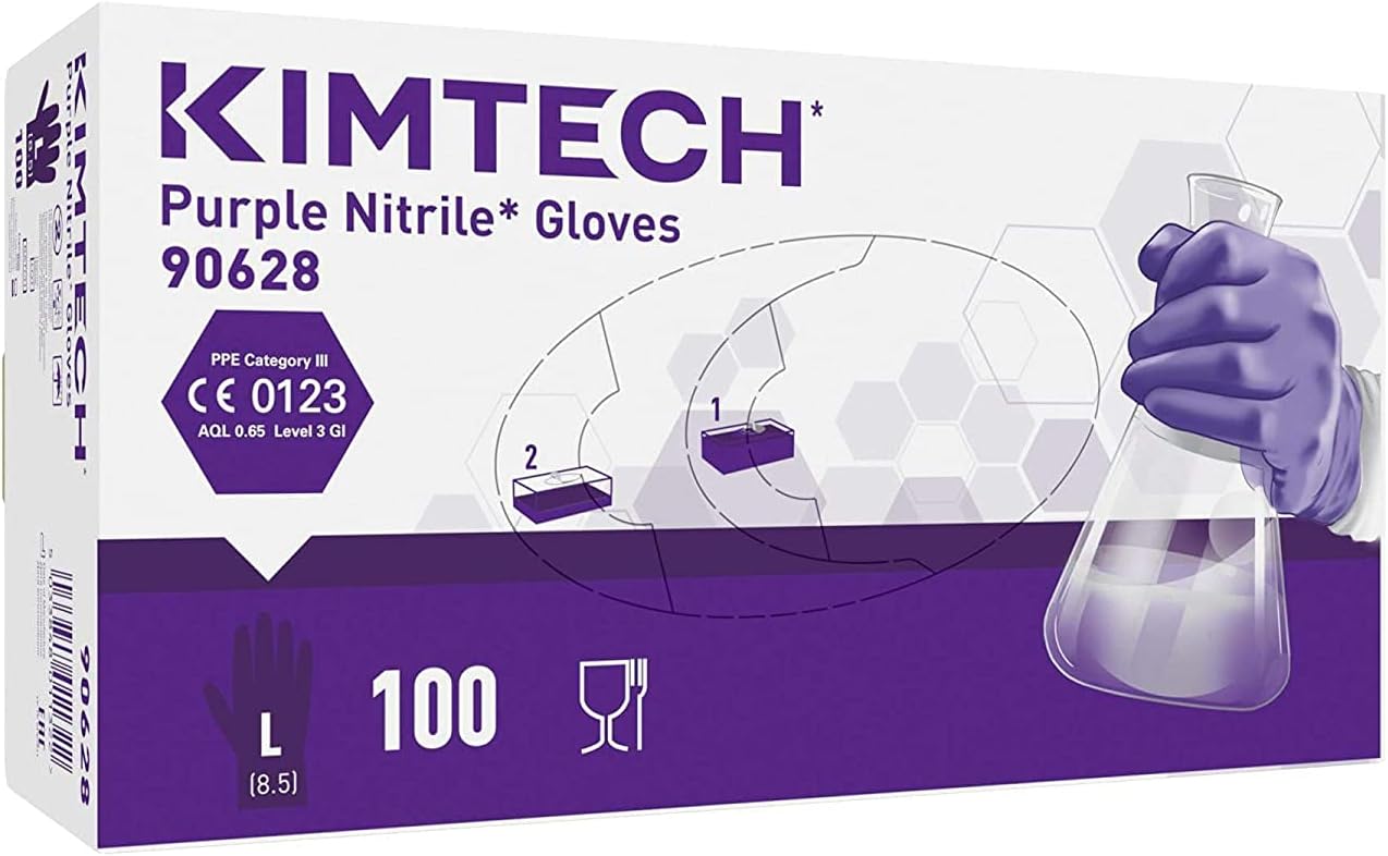 Kimtech Purple Nitrile Disposable Protective Gloves, Latex and Powder Free for Heavy Duty protection Against Chemicals and Virus's, Box of 100, Large