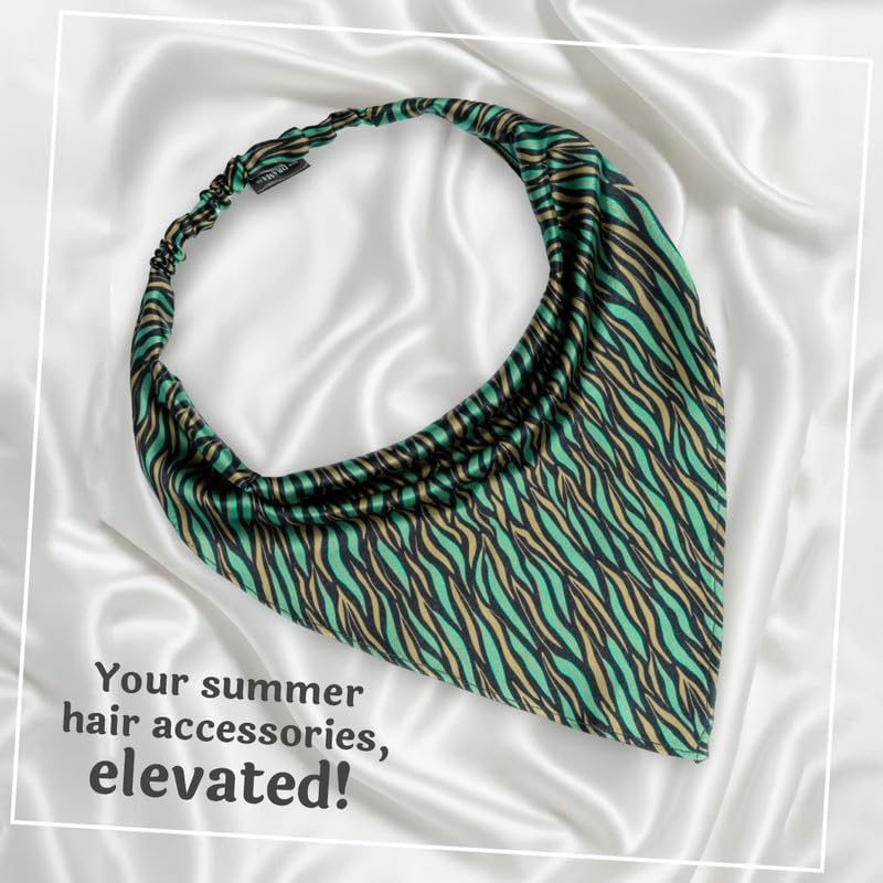 Image of Hair Drama Co. Elastic Bandana Head Scarf for Women | Silk Satin Head Wrap Bandana Scarves | Boho Style Statement Headband Stylish Design | All Day Wear Scarves | Hair Scarf Accessories