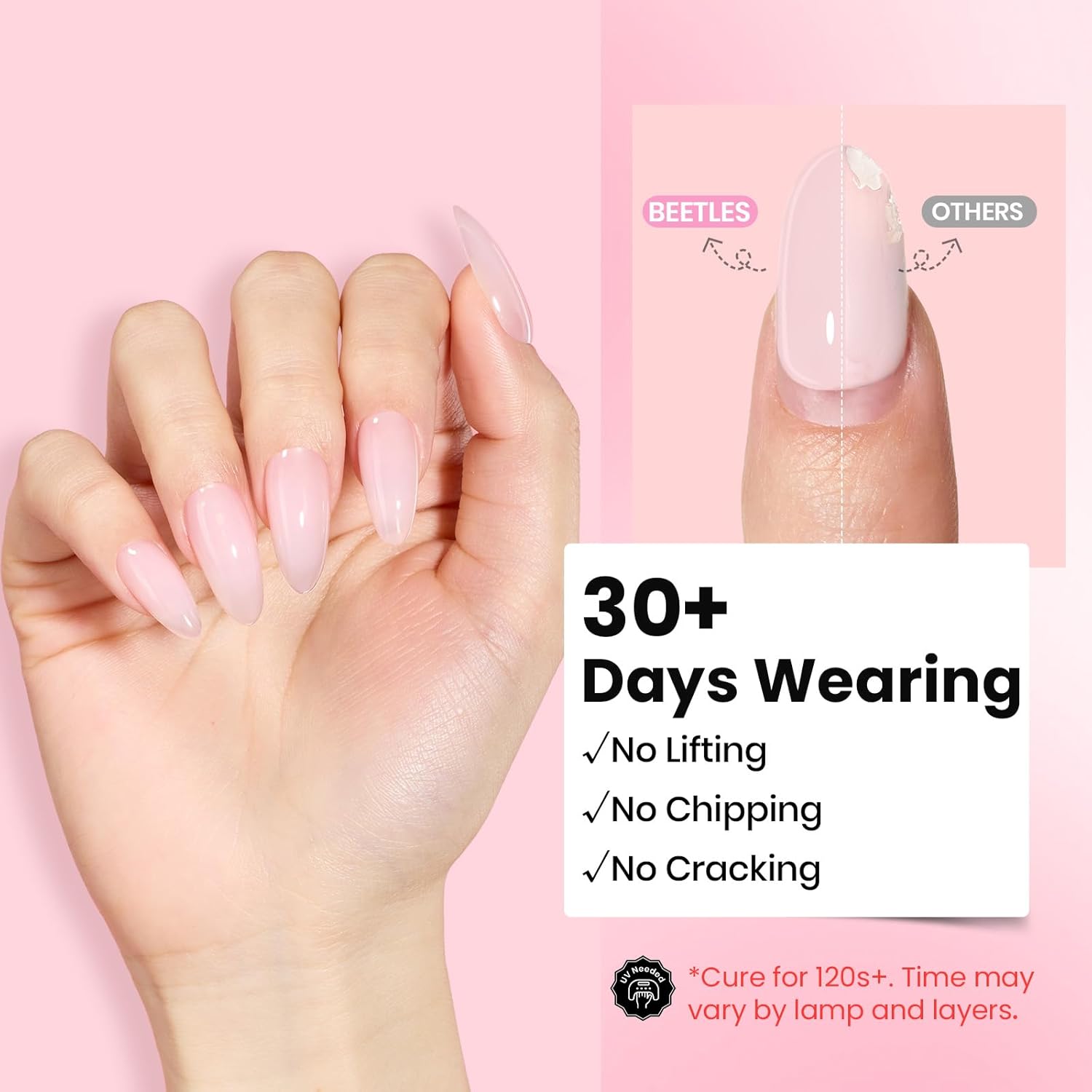 Beetles Builder Gel for Nails-3 Colors 9 in 1 Nail Extension Sculpting Building Clear Nude Pink Hard Gel Kit with Base Top Coat for Pros Women,UV & LED Lamp Cured Needed - Image 6